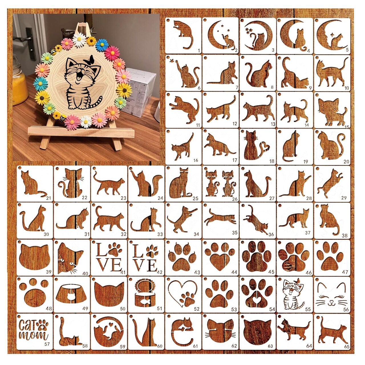 Small Stencils for Painting on Wood Reusable, 3 Inch Reusable Stencil for Craft Ornament Paint Template Stencils for Wall Card Rock Wood Signs Coasters Canvas Home Decor (cat)
